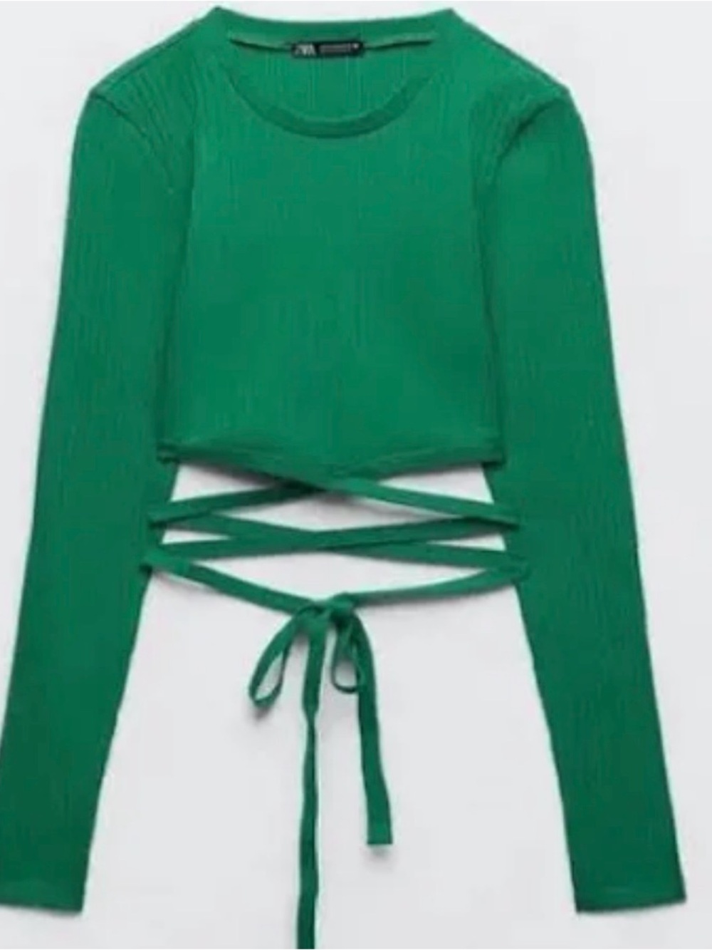 Green Long-Sleeve Wrap Crop Top - Women